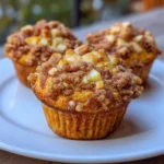 Close-up of muffin with crumbly streusel topping