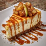 Close-up of dense, creamy cheesecake slice with graham crust