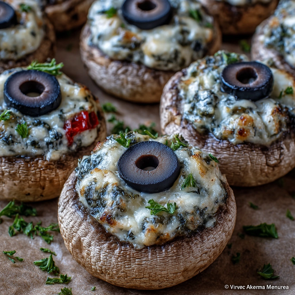 Spooky Stuffed Mushroom Eyeballs
