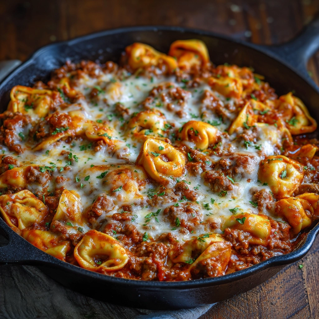 Easy One Pan Beefy Tortellini Bake