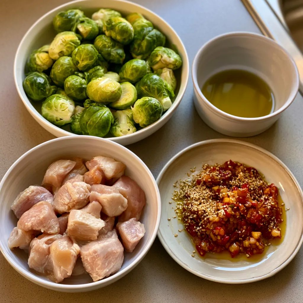 Air Fryer Sweet Chili Chicken and Brussels Sprouts