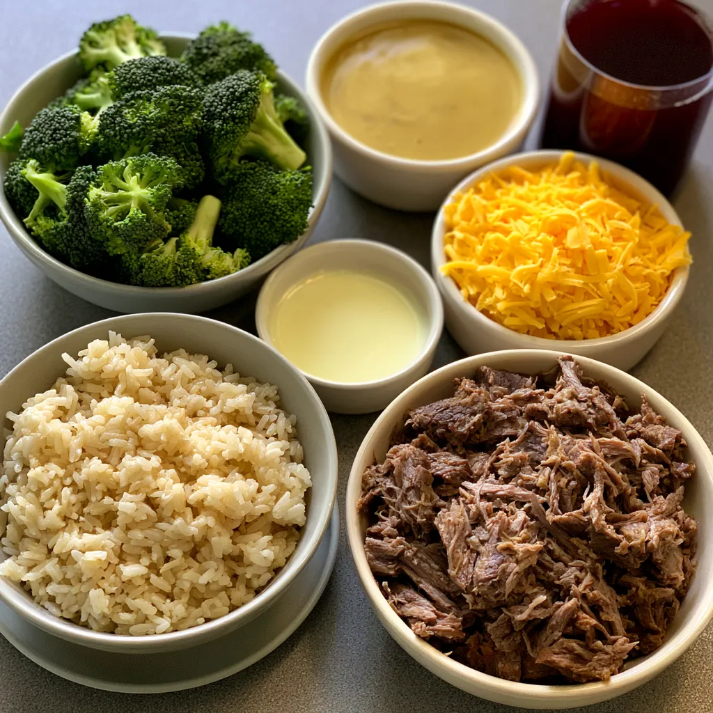Cheesy Broccoli Beef and Rice Casserole