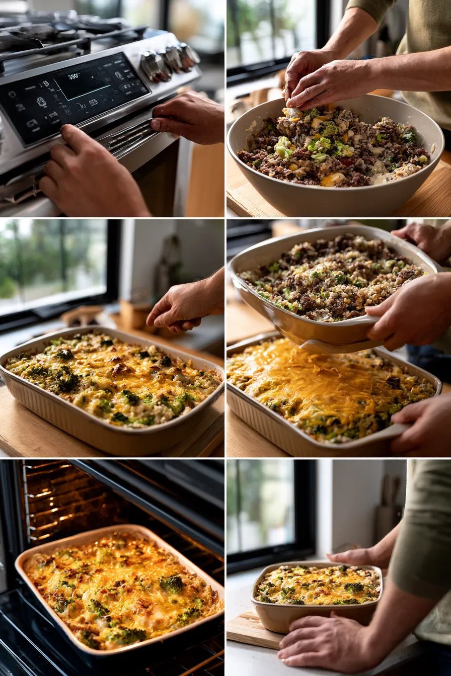 Cheesy Broccoli Beef and Rice Casserole