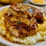 Chicken and Garlic Gravy with Cheesy Mashed Potatoes