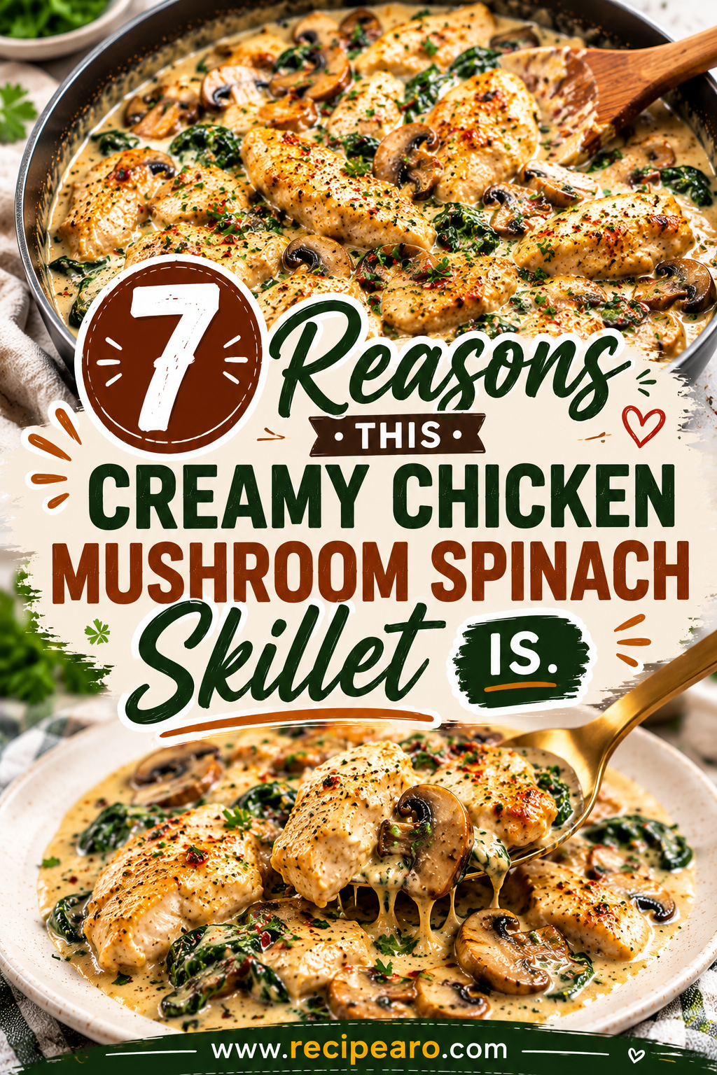 Creamy Chicken Mushroom Spinach Skillet
