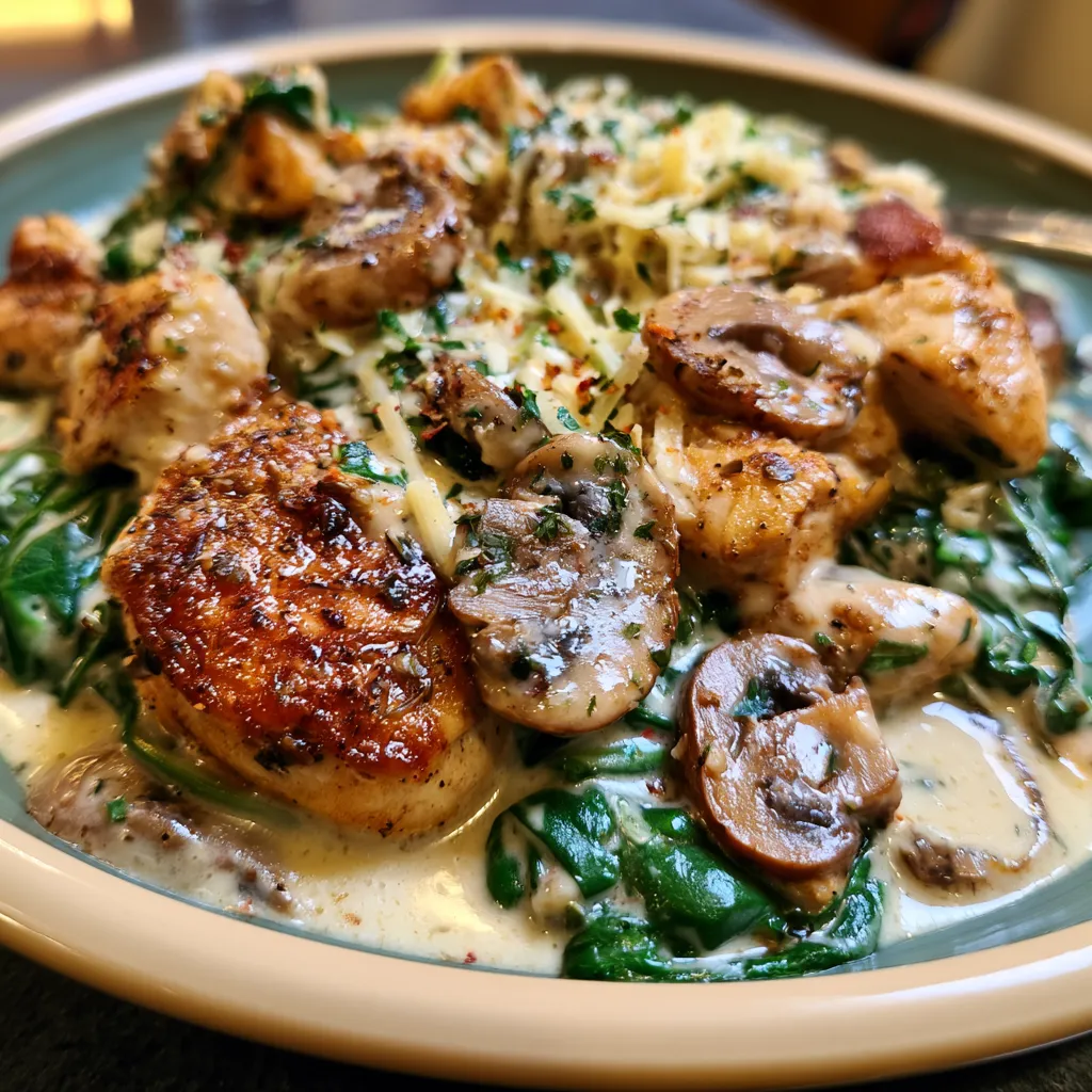Creamy Chicken Mushroom Spinach Skillet