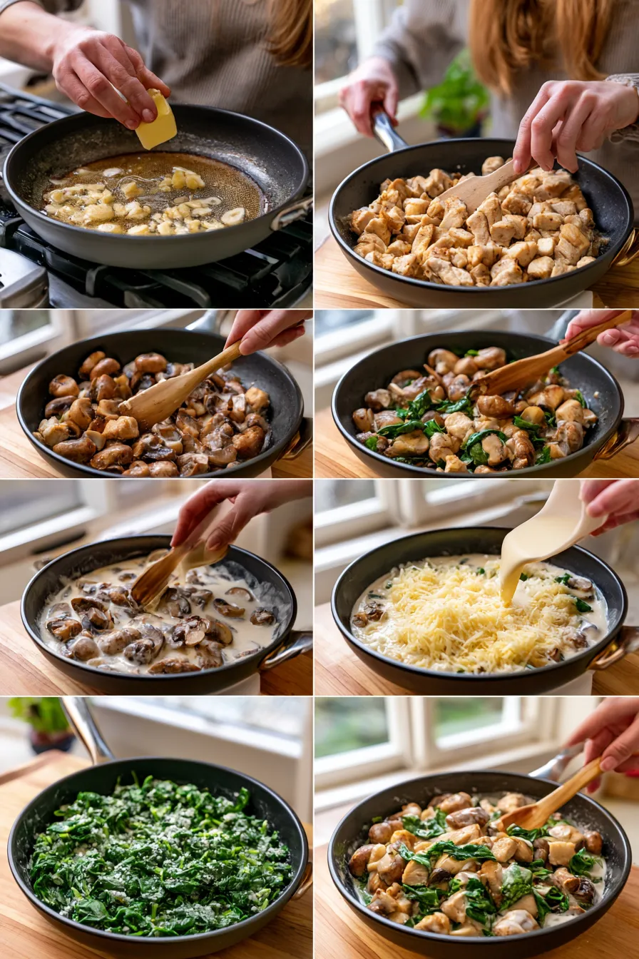 Creamy Chicken Mushroom Spinach Skillet
