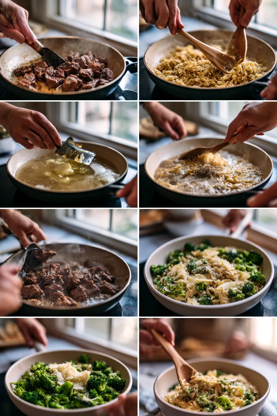 Creamy Orzo with Smoked Beef and Broccoli