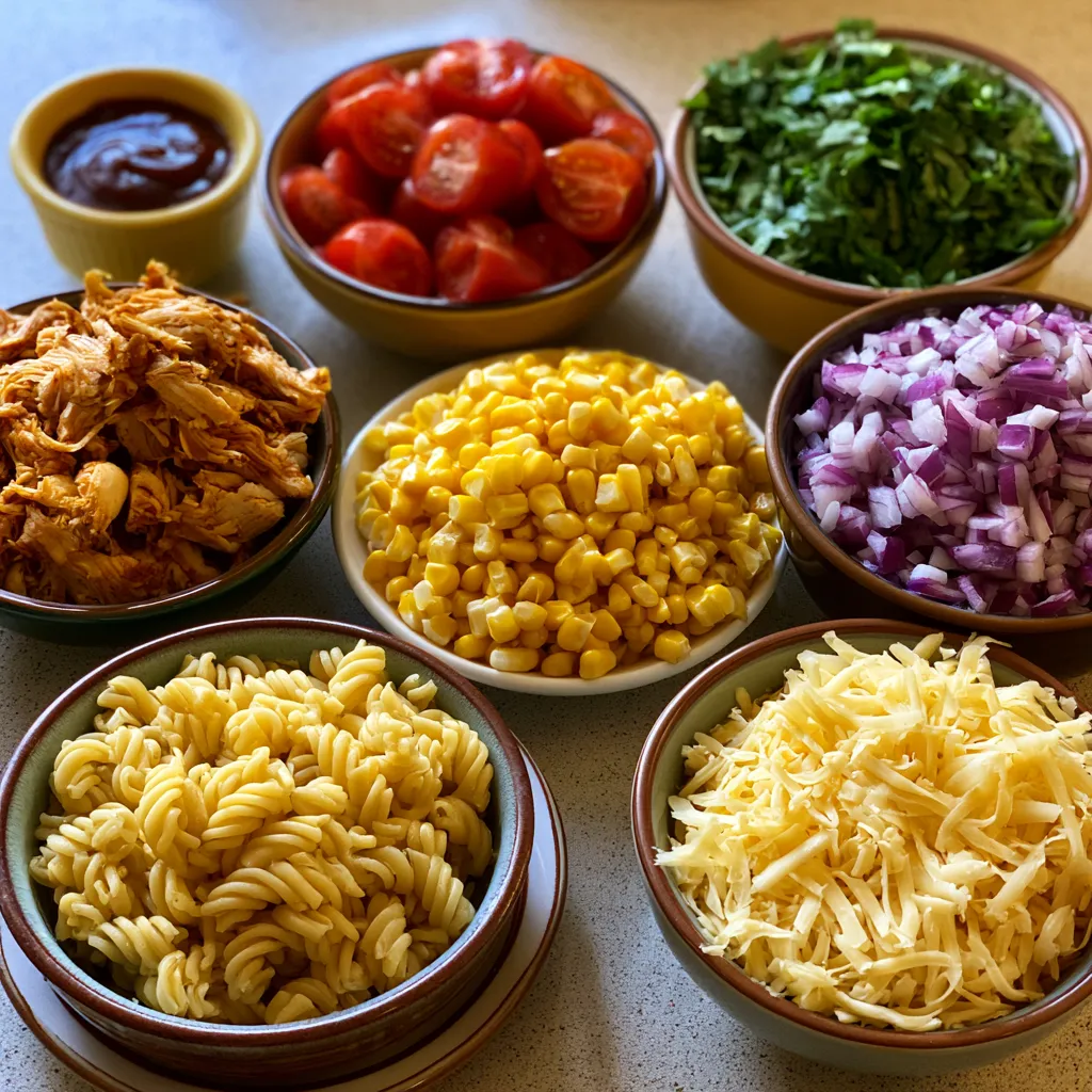 High Protein BBQ Chicken Pasta Salad