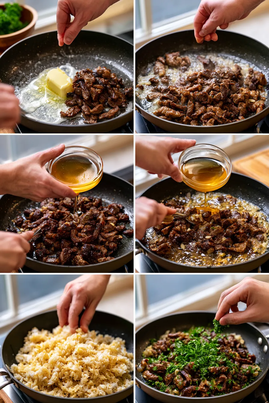 Honey Garlic Butter Steak and Rice Skillet