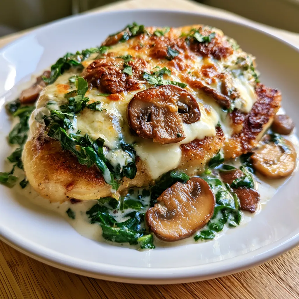 Keto Chicken Parmesan Spinach Mushroom Dinner