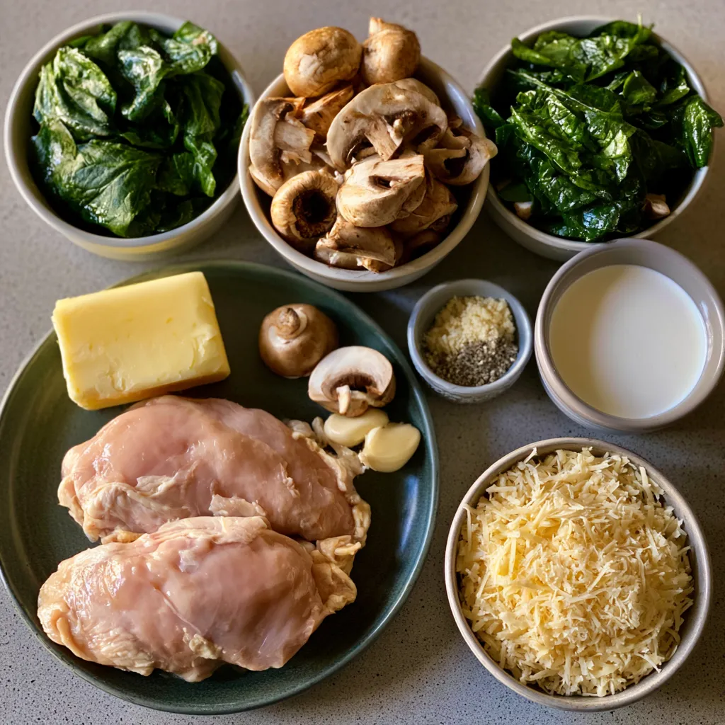 Keto Chicken Parmesan Spinach Mushroom Dinner