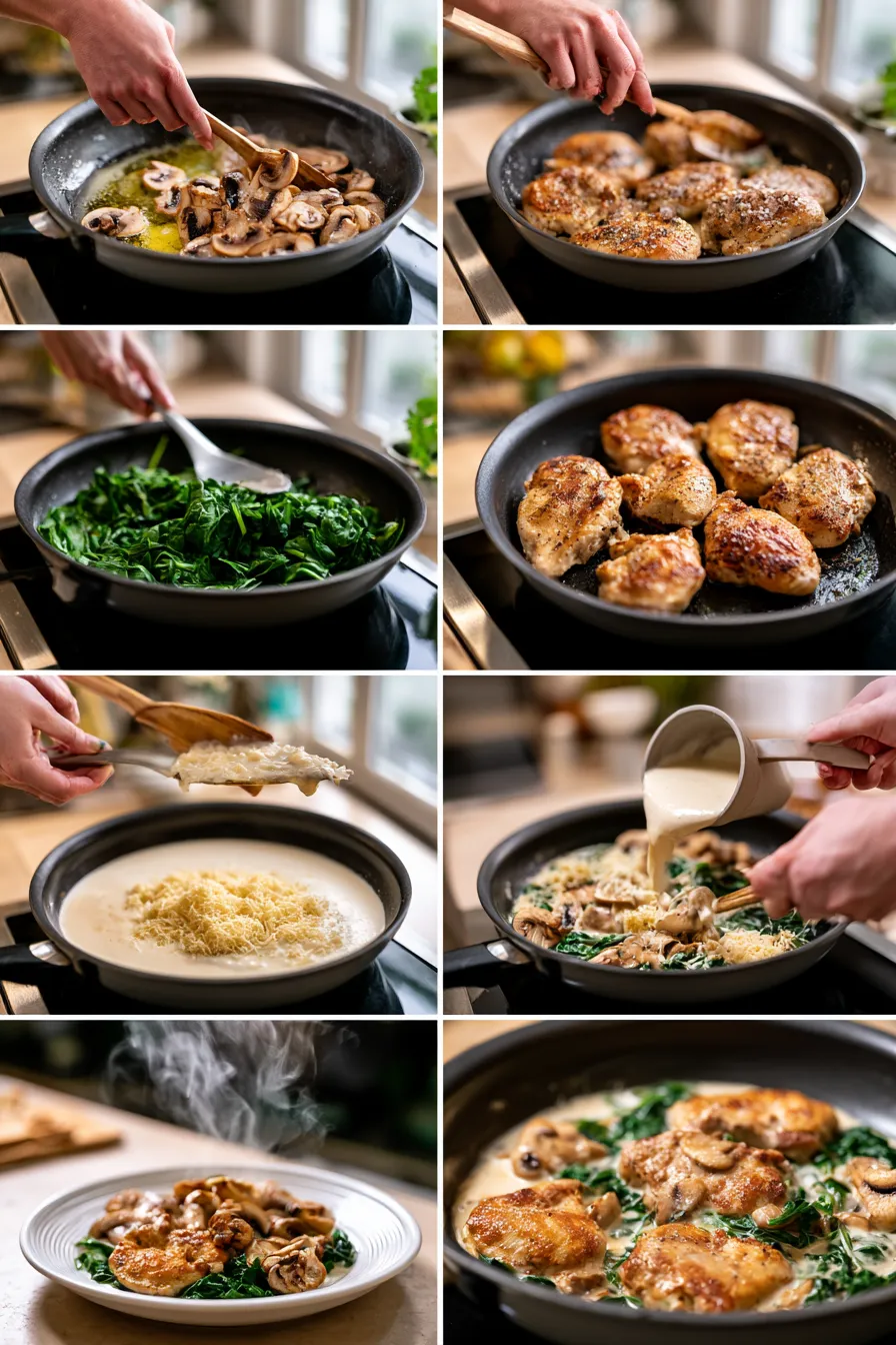 Keto Chicken Parmesan Spinach Mushroom Dinner