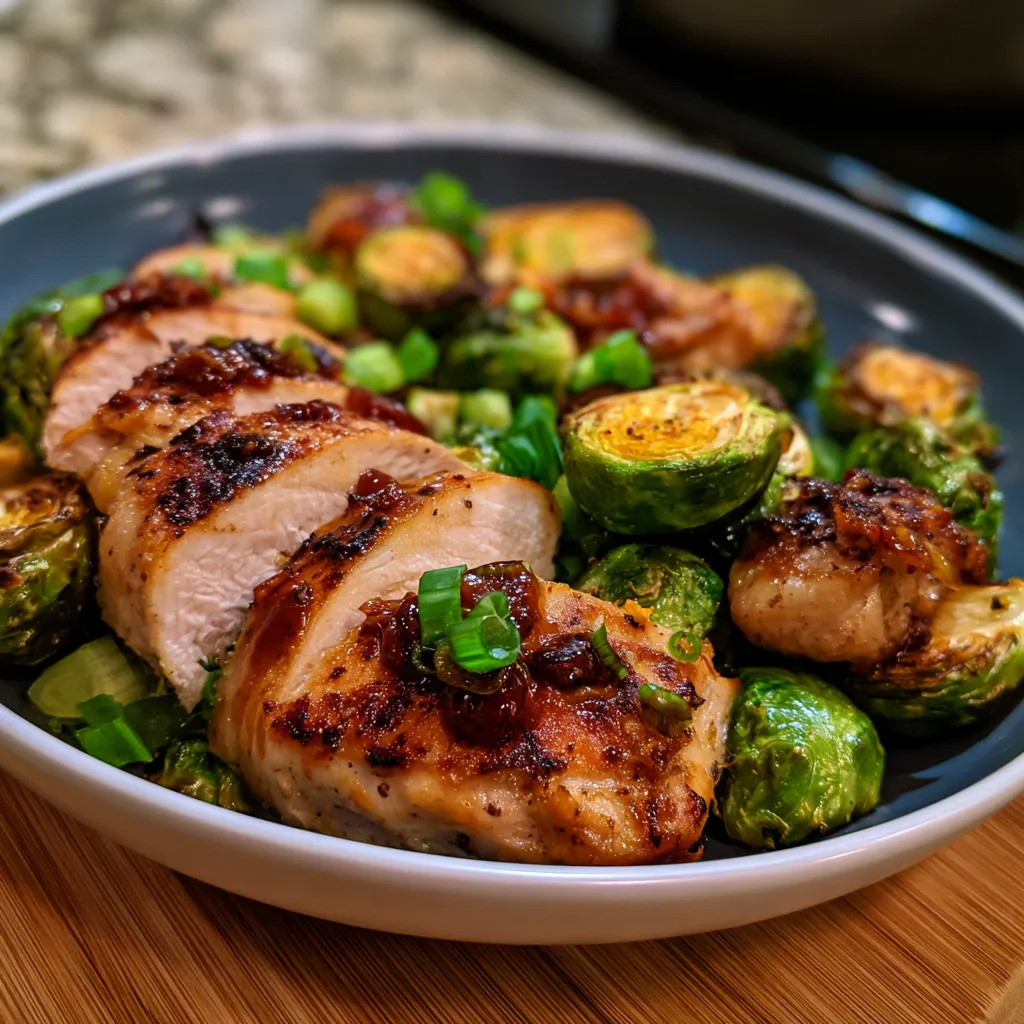 Air Fryer Sweet Chili Chicken and Brussels Sprouts