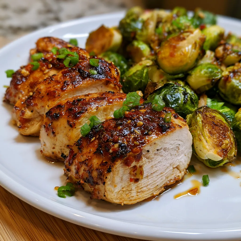 Air Fryer Sweet Chili Chicken and Brussels Sprouts