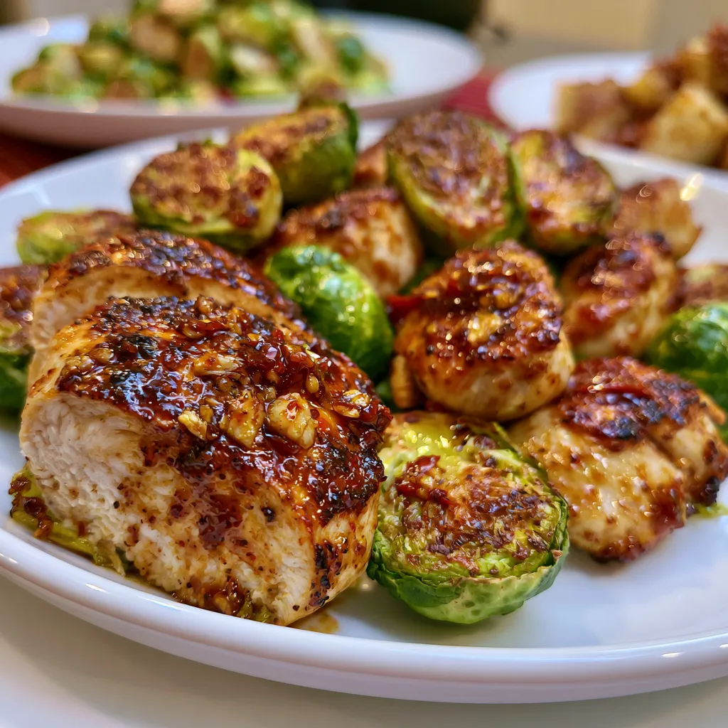 Air Fryer Sweet Chili Chicken and Brussels Sprouts
