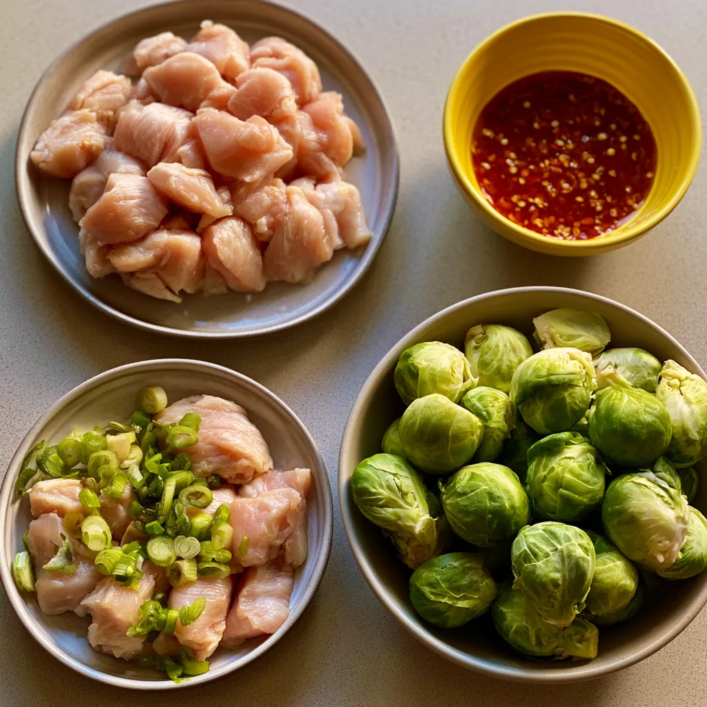Air Fryer Sweet Chili Chicken and Brussels Sprouts