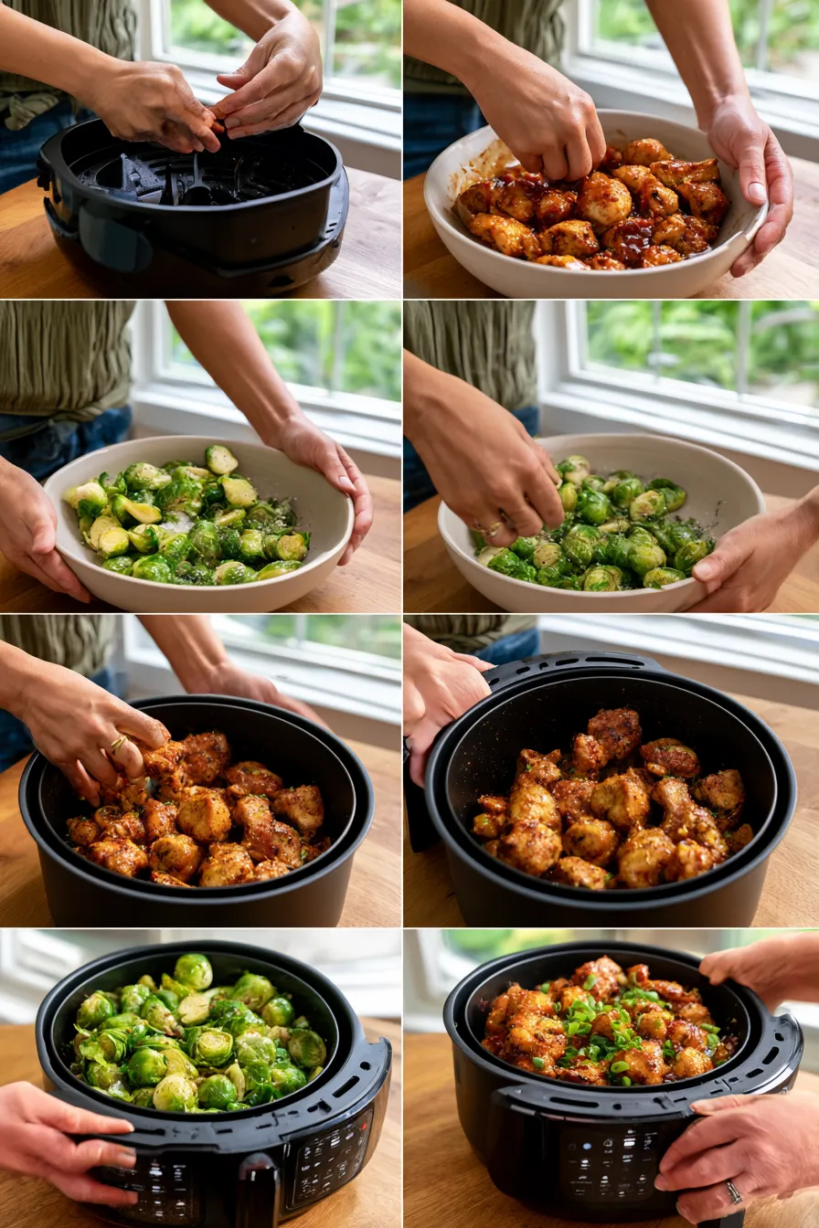 Air Fryer Sweet Chili Chicken and Brussels Sprouts