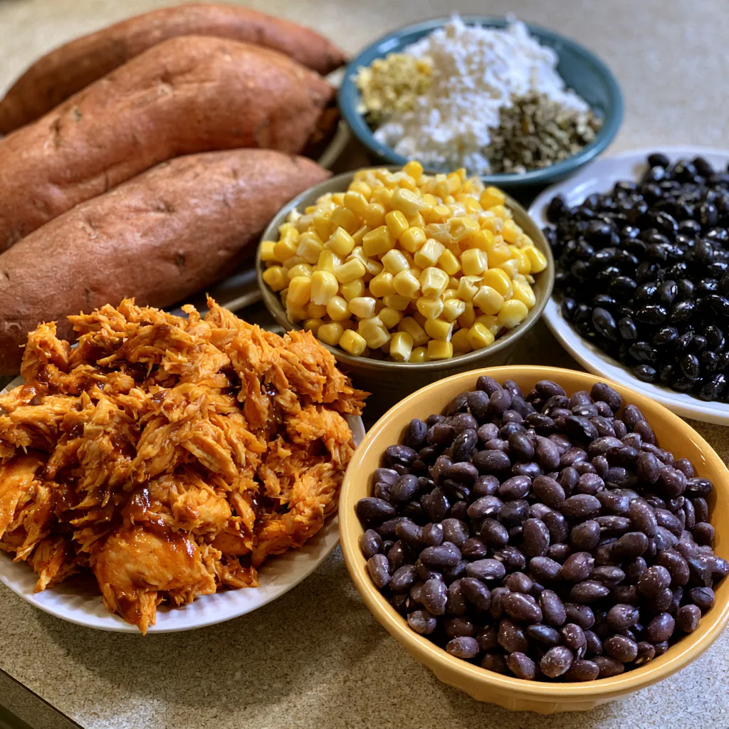 BBQ Chicken Stuffed Sweet Potatoes