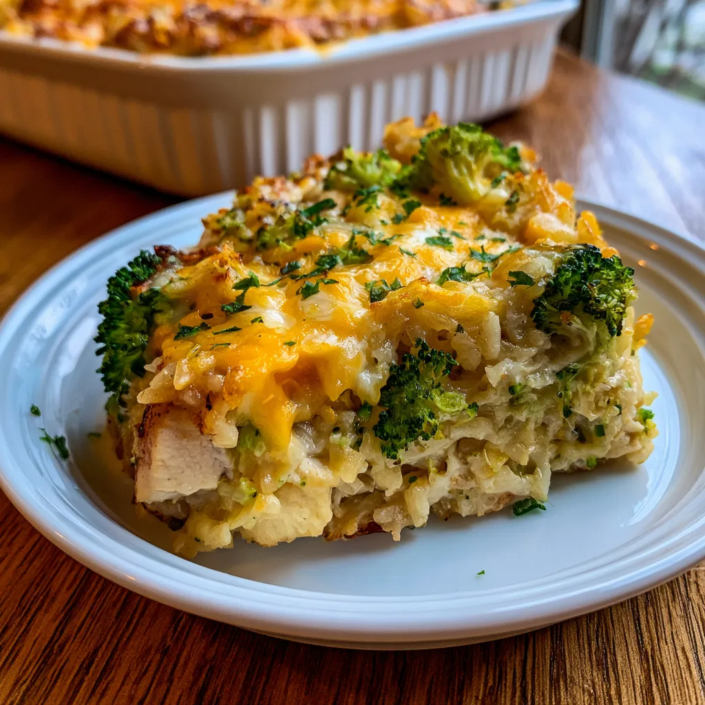 Cheesy Broccoli Chicken and Rice Casserole