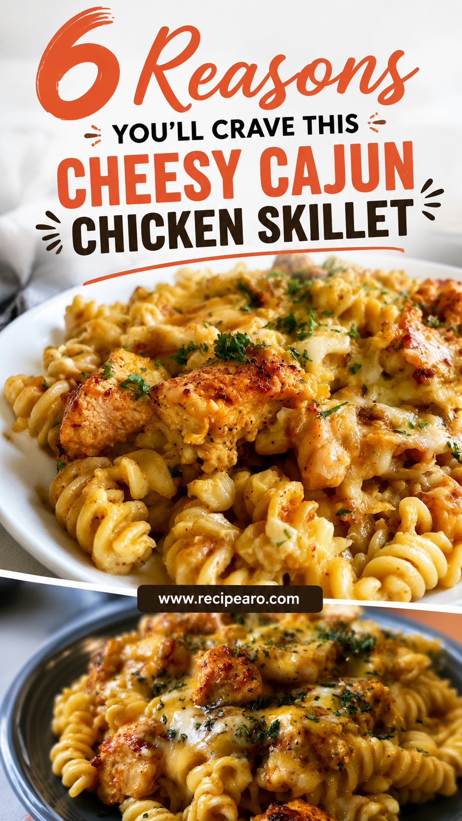 Cheesy Cajun Garlic Chicken Rotini Skillet