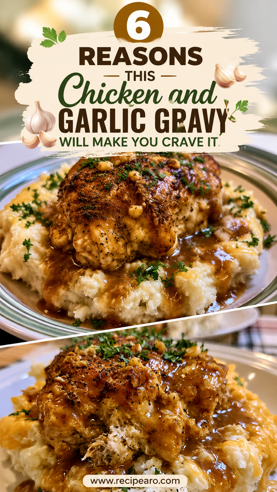 Chicken and Garlic Gravy with Cheesy Mashed Potatoes