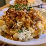 Chicken and Garlic Gravy with Cheesy Mashed Potatoes