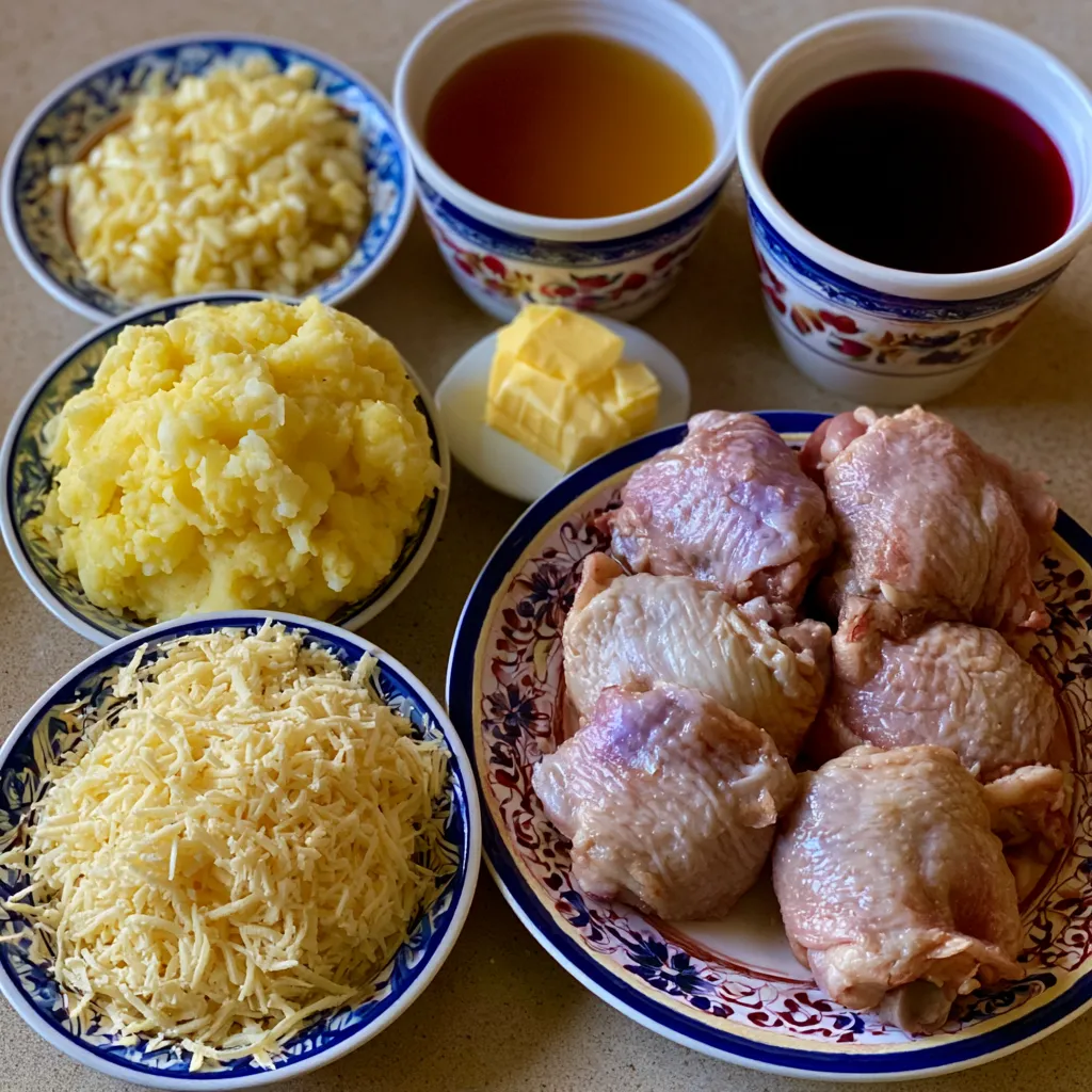 Chicken and Garlic Gravy with Cheesy Mashed Potatoes