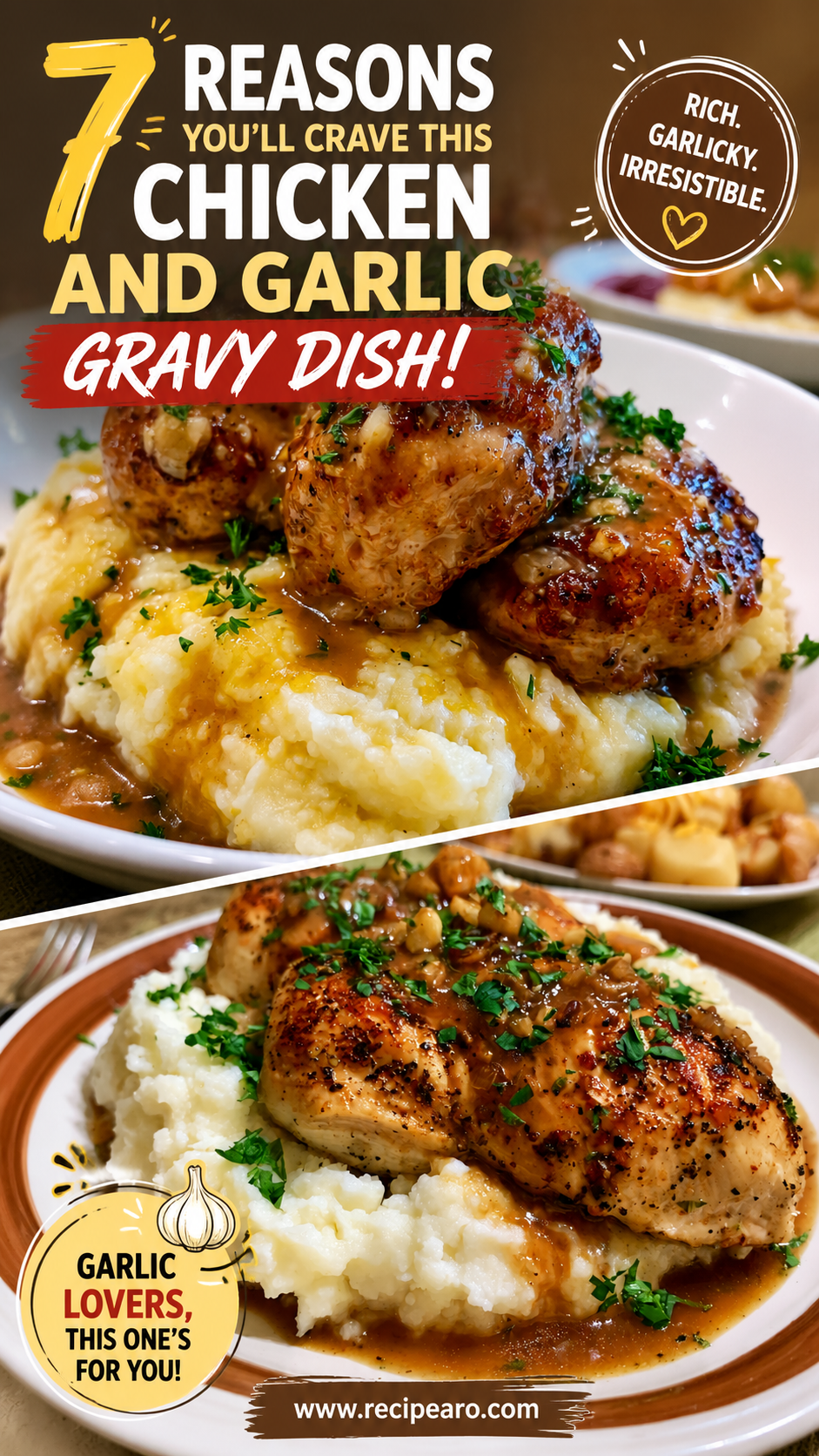Chicken and Garlic Gravy with Cheesy Mashed Potatoes