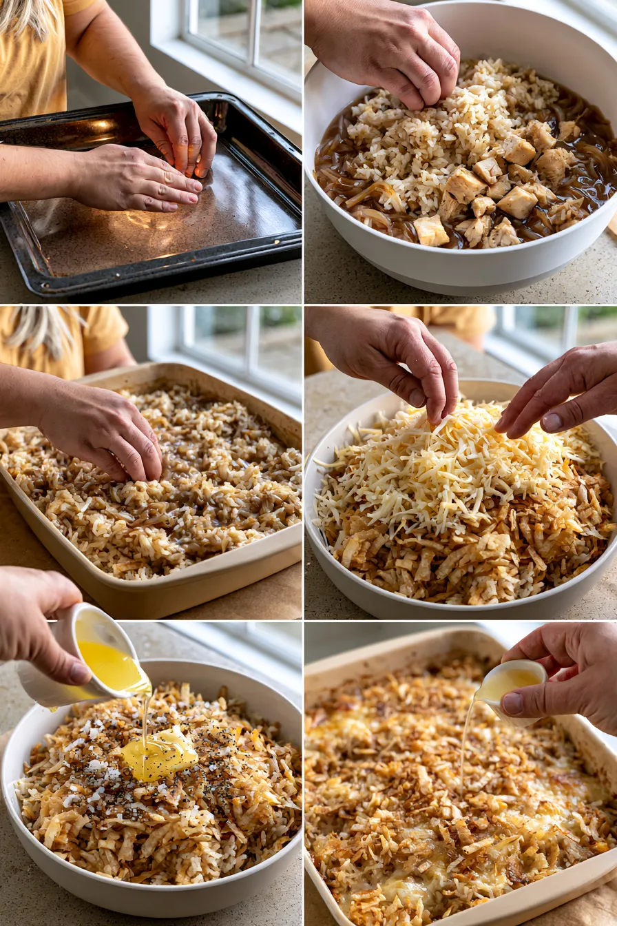 Cozy French Onion Chicken Rice Bake