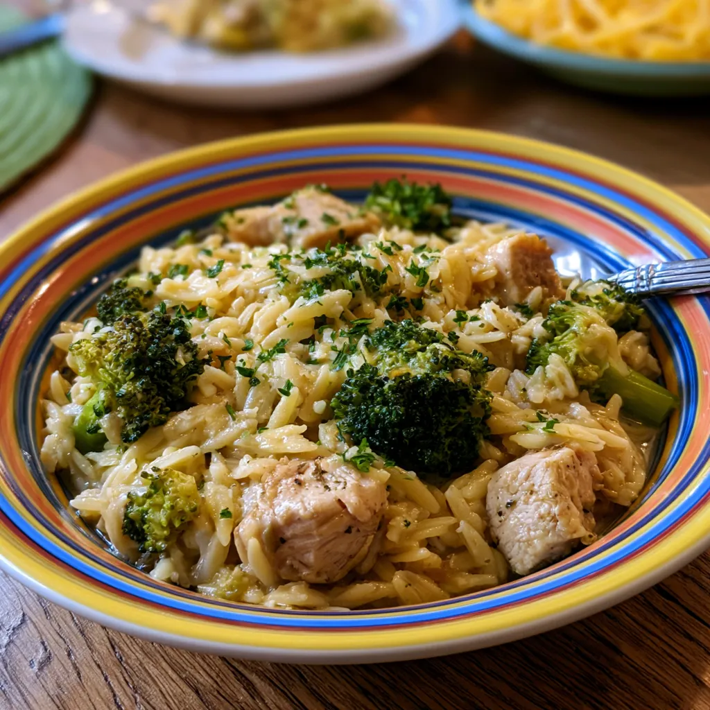 Creamy Cheesy Chicken Broccoli Orzo