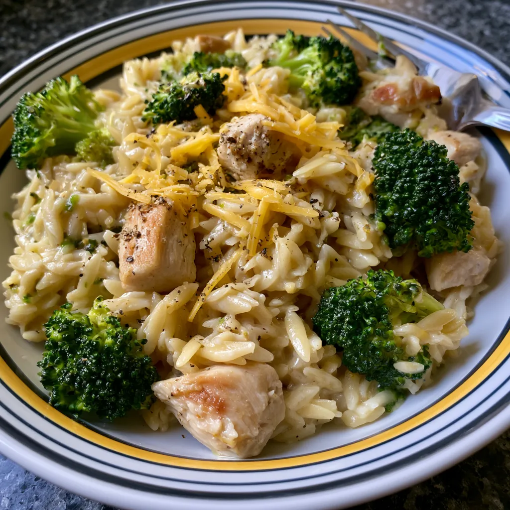Creamy Cheesy Chicken Broccoli Orzo