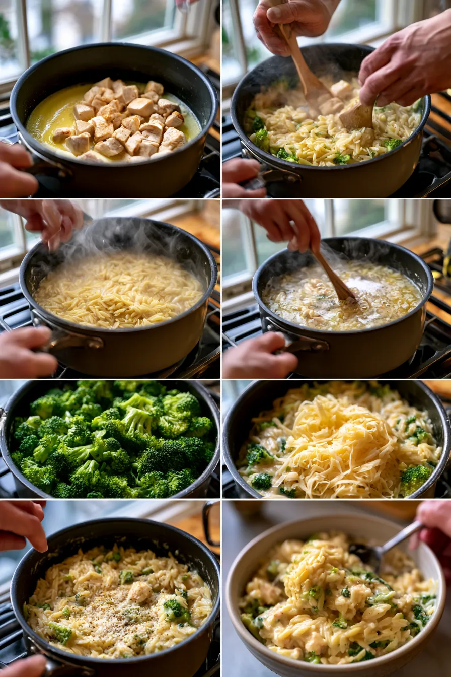 Creamy Cheesy Chicken Broccoli Orzo