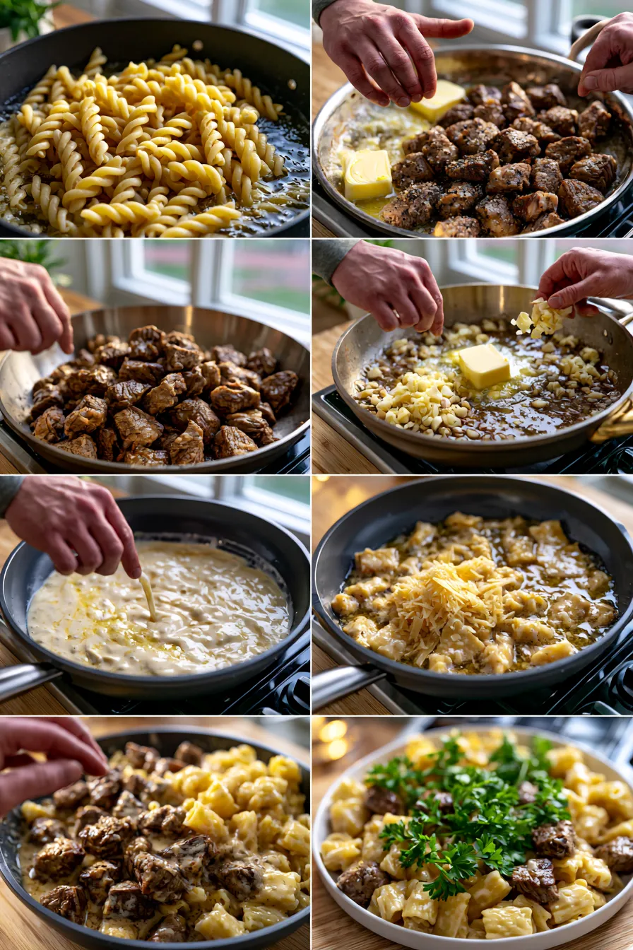 Creamy Garlic Butter Steak Bites with Pasta