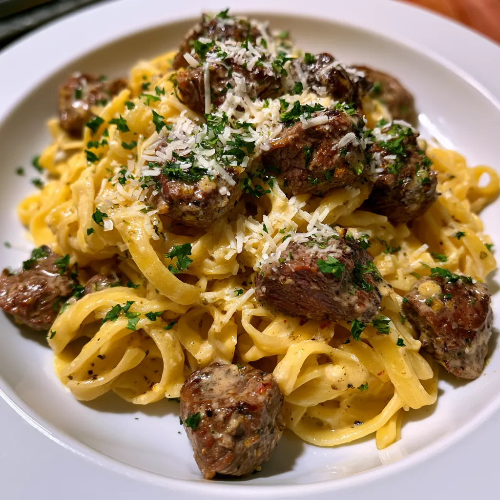 Creamy Garlic Butter Steak Pasta