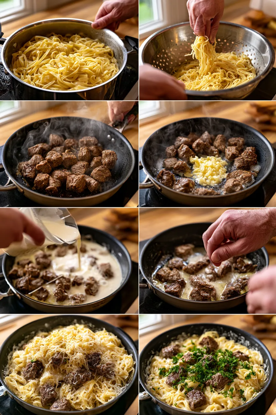 Creamy Garlic Butter Steak Pasta
