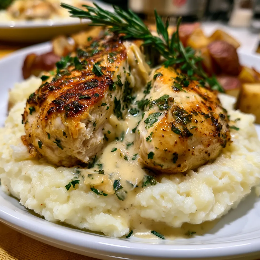 Creamy Garlic Herb Chicken with Mashed Potatoes