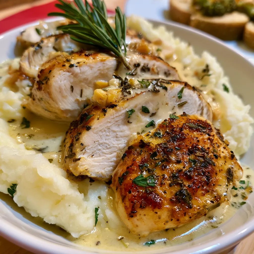 Creamy Garlic Herb Chicken with Mashed Potatoes