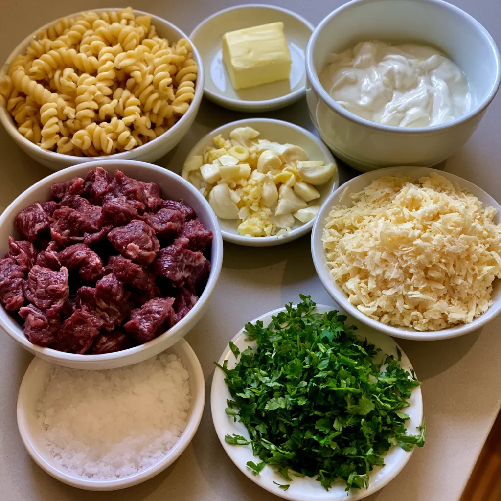 Creamy Garlic Parmesan Beef Pasta
