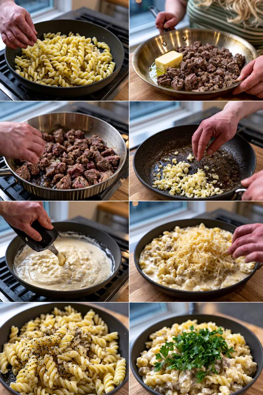 Creamy Garlic Parmesan Beef Pasta