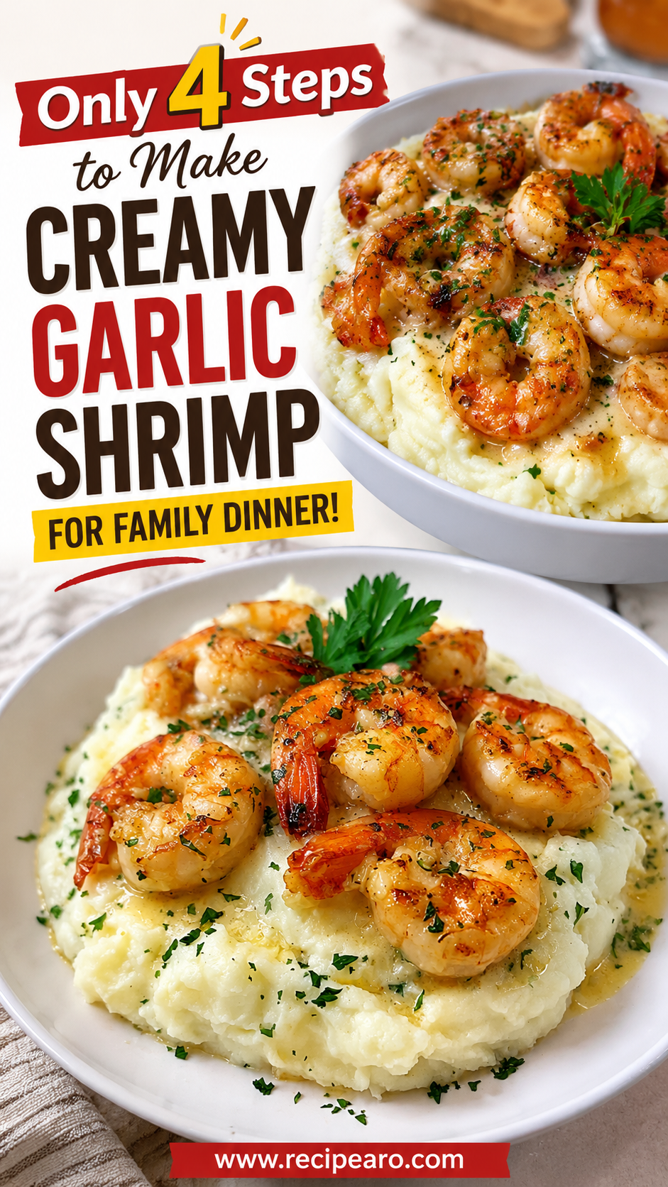 Creamy Garlic Shrimp Over Mashed Potatoes