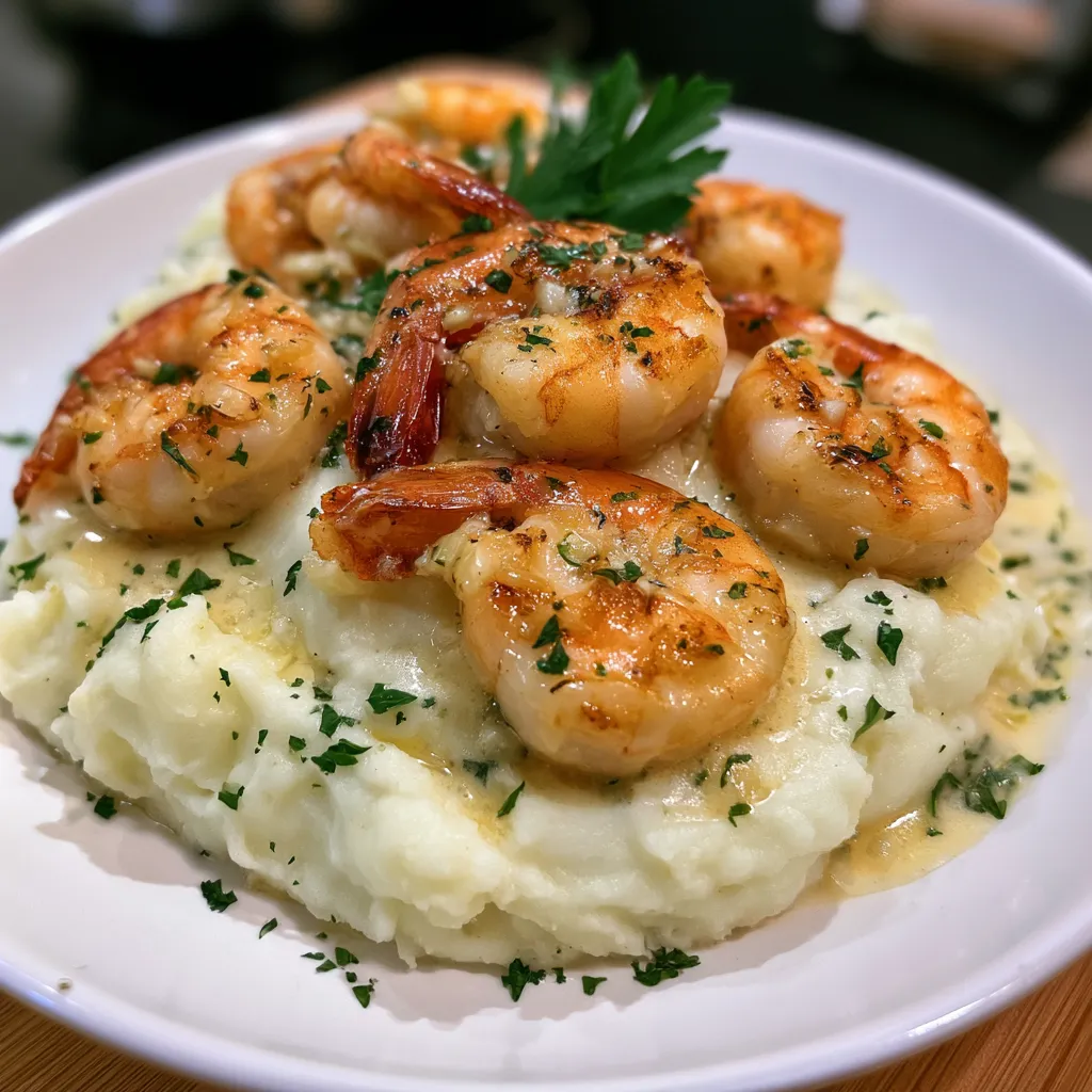Creamy Garlic Shrimp Over Mashed Potatoes