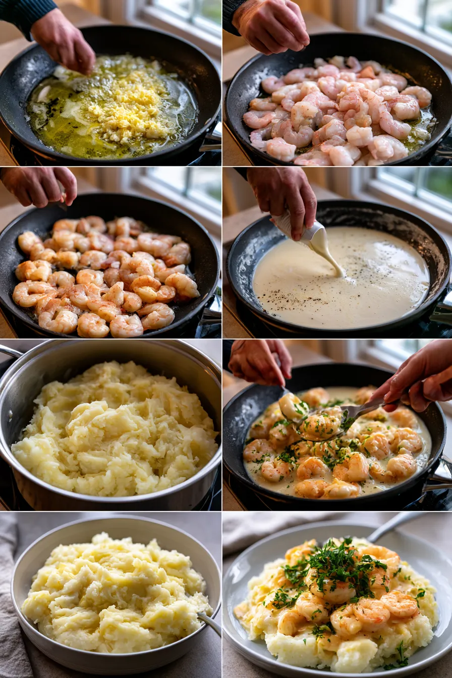 Creamy Garlic Shrimp Over Mashed Potatoes