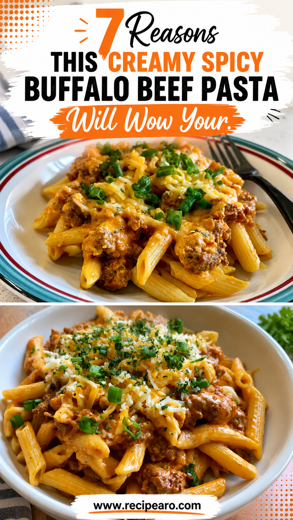 Creamy Spicy Buffalo Beef Pasta