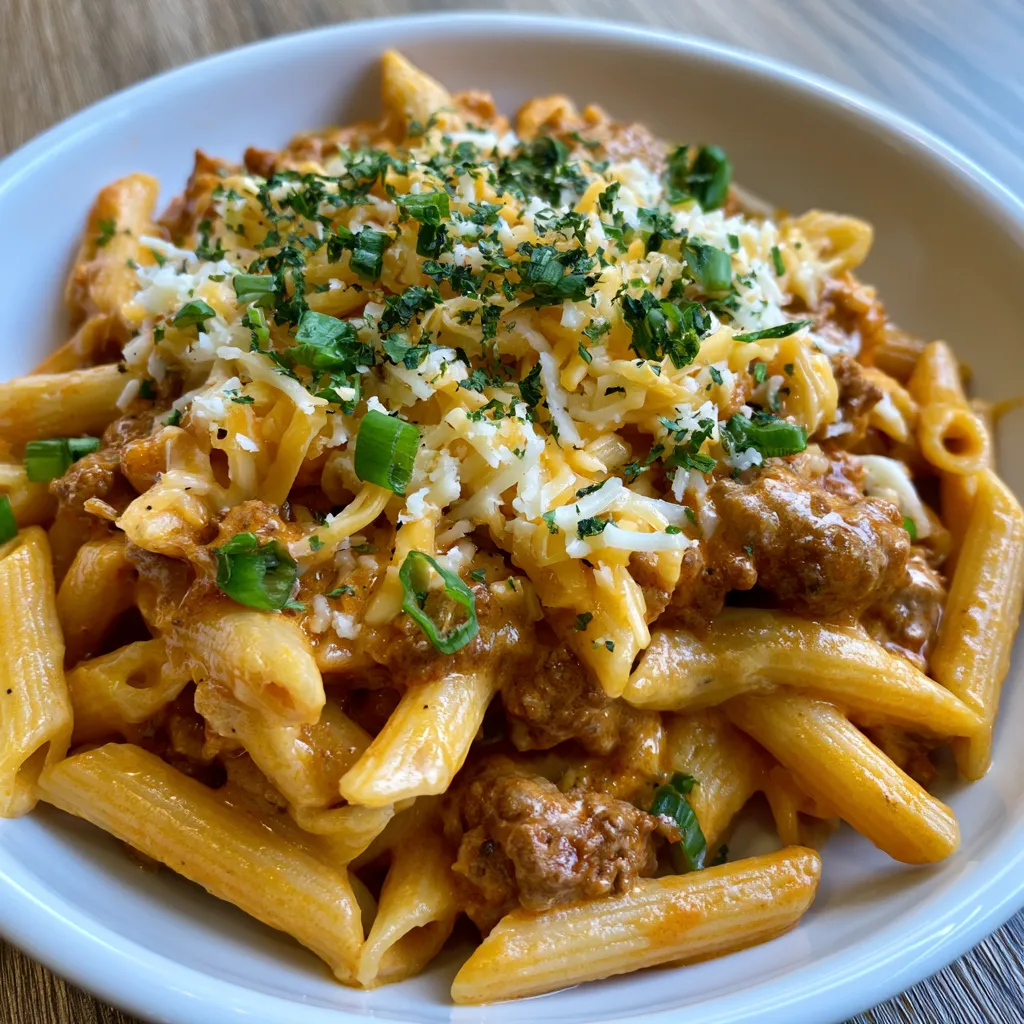 Creamy Spicy Buffalo Beef Pasta