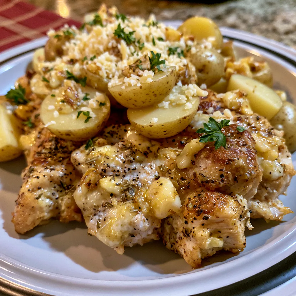 Crockpot Garlic Parmesan Chicken and Potatoes