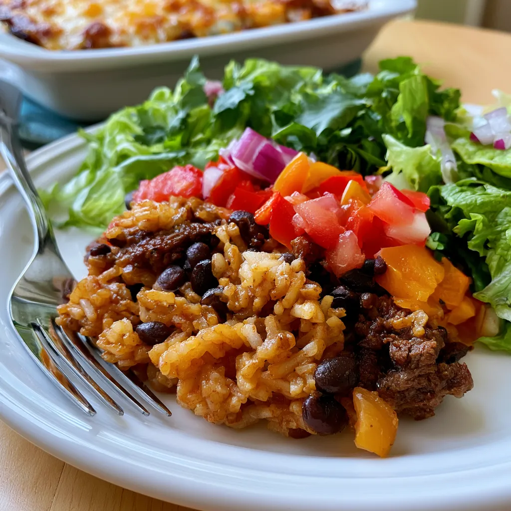 Easy Dump-and-Bake Beef Fajita Rice Bake