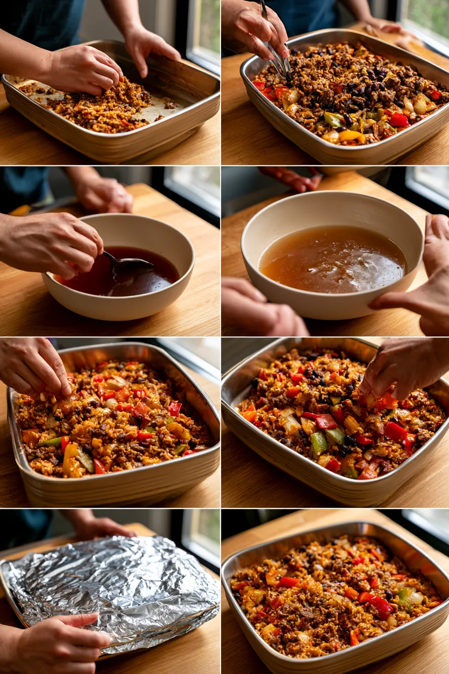 Easy Dump-and-Bake Beef Fajita Rice Bake