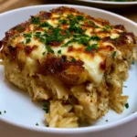 French Onion Chicken Orzo Casserole