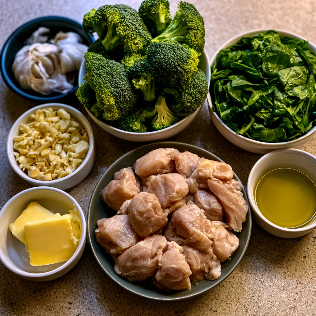 Garlic Chicken with Broccoli and Spinach